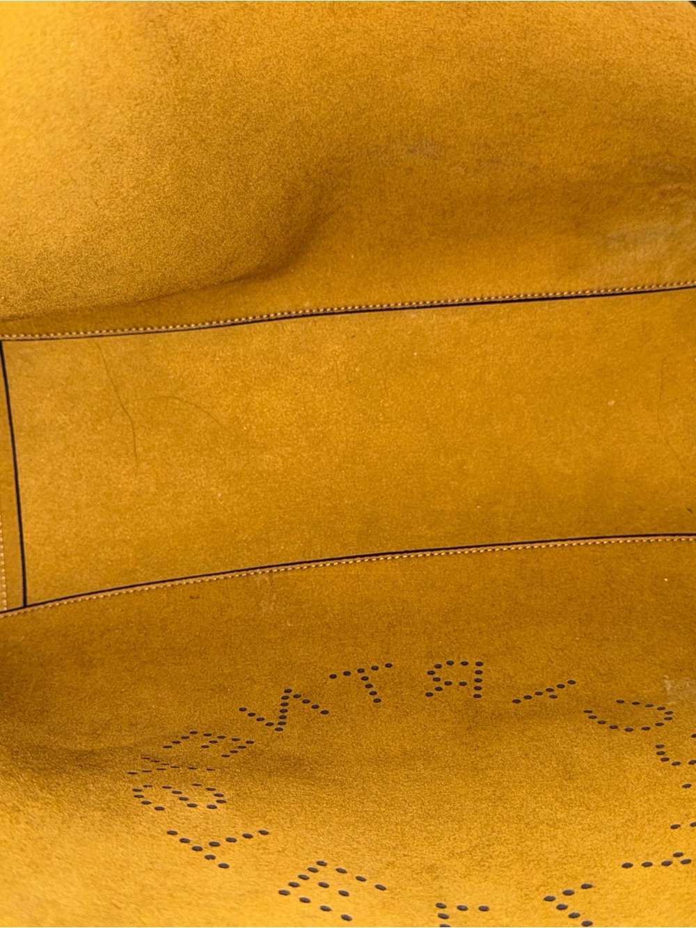 Stella McCartney Black Vegan Leather Perforated Logo Tote with Mustard Interior - Picture 7 of 12